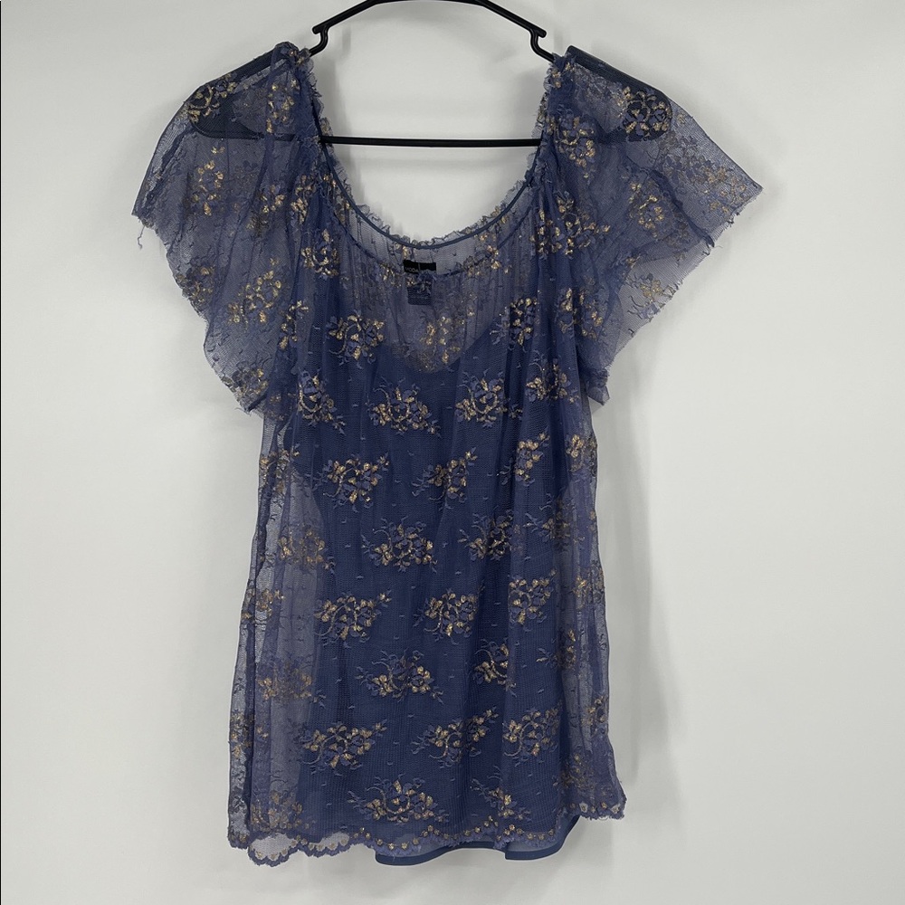Vintage Moda International Purple Lace with Gold Glitter Top Medium
